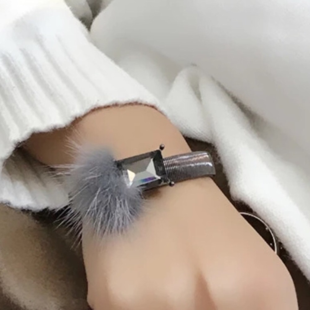 Gray Faux Fur Stretch Bracelet